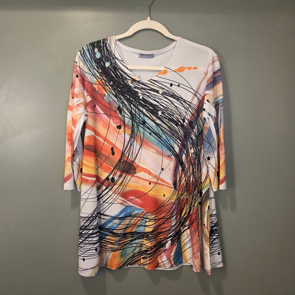 Sole Dione Studio Soho Art Tunic 3/4 Sleeve Oversized Fit, Size S, White Multi